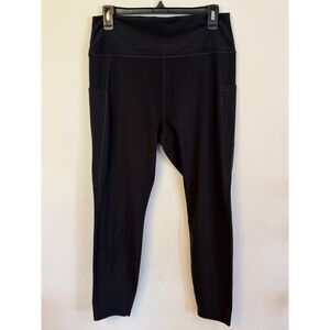 Stelle Womens High Waisted Yoga Leggings Black Side Pockets Size XL Activewear